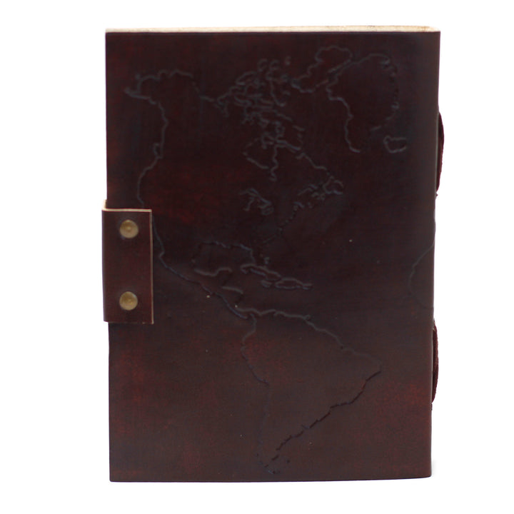 Cuaderno tapa de cuero - Mapa del Mundo - 17,7x12,5 cm aprox.